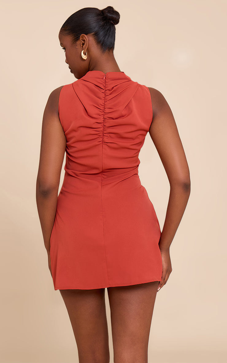 Burnt Orange Trim Shift Mini Dress