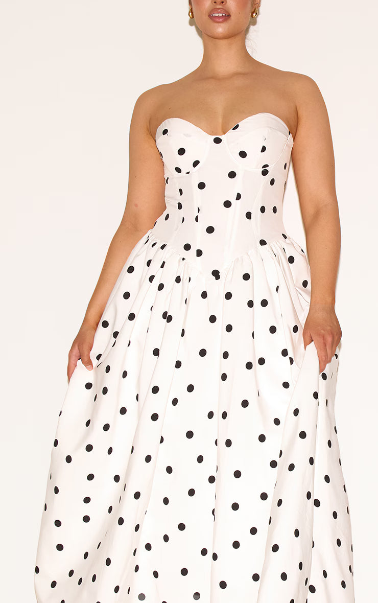 Shape White Polka Dot Corseted Maxi Shift Dress