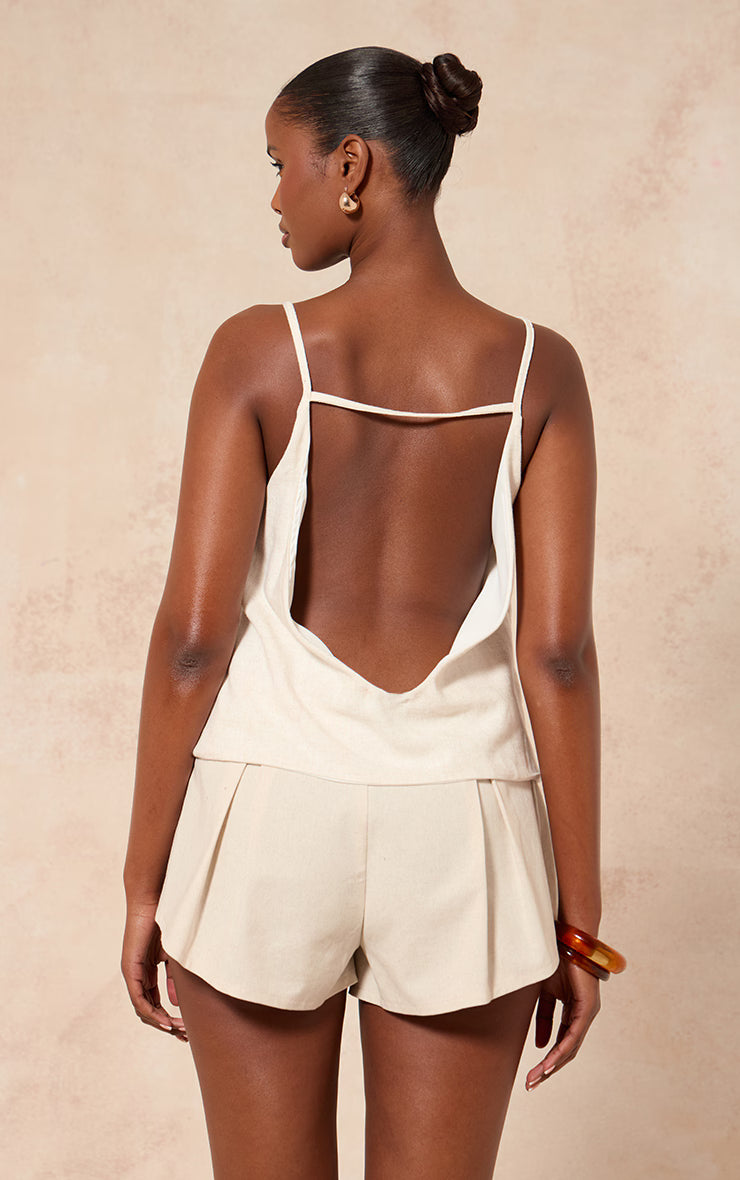 Cream Linen Look Open Back Cami Top
