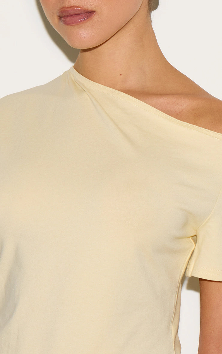 Butter Yellow Cotton Off Shoulder Drape Longline Top