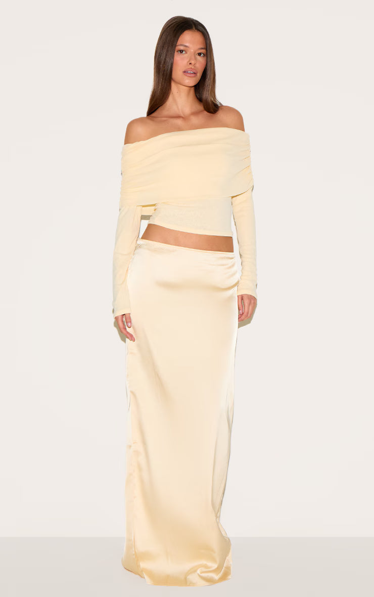 Almond Onion Skin Bardot Ruched Top