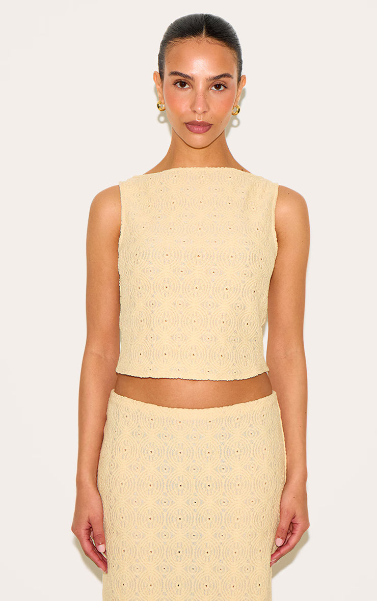Petite Butter Cream Textured Scallop Hem Top