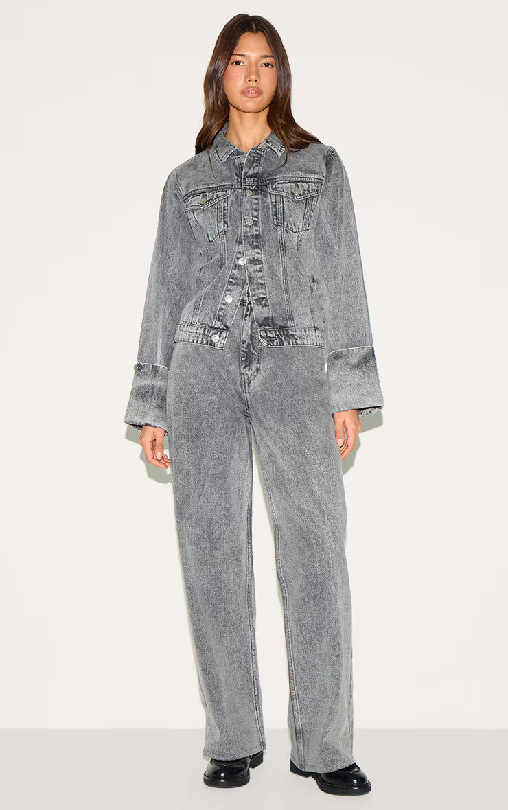 Ice Grey Mid Rise Wide Leg Jeans