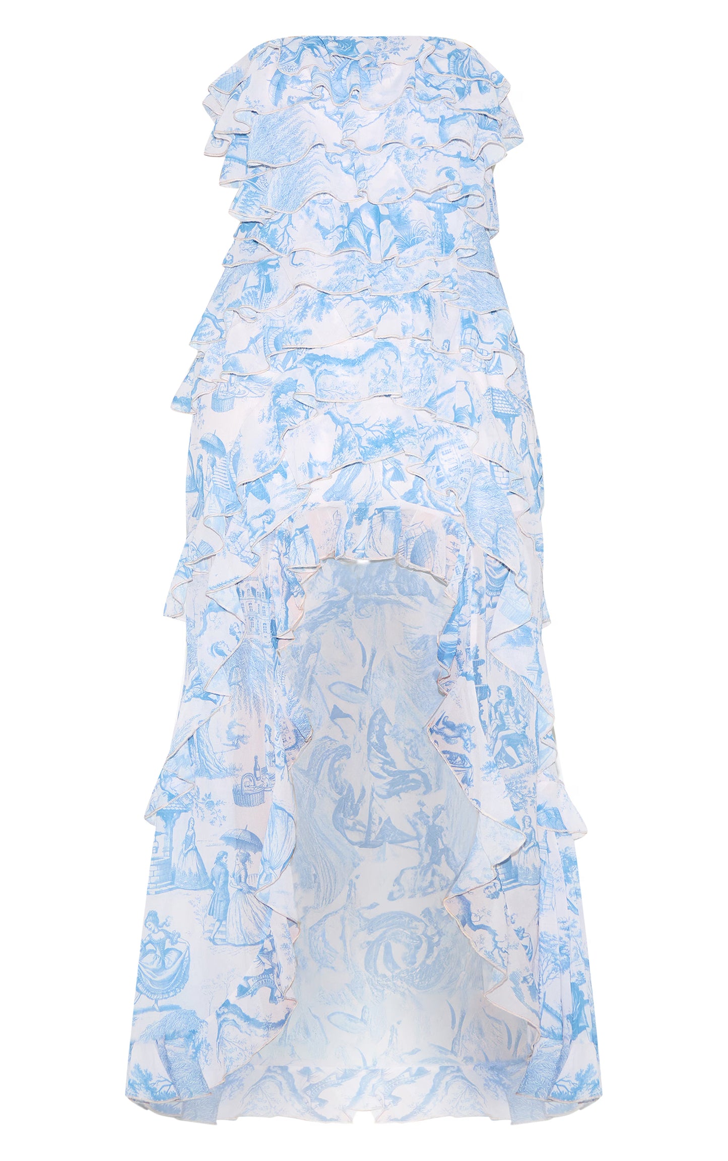 Plus Blue Printed Ruffled Bandeau Maxi Dress