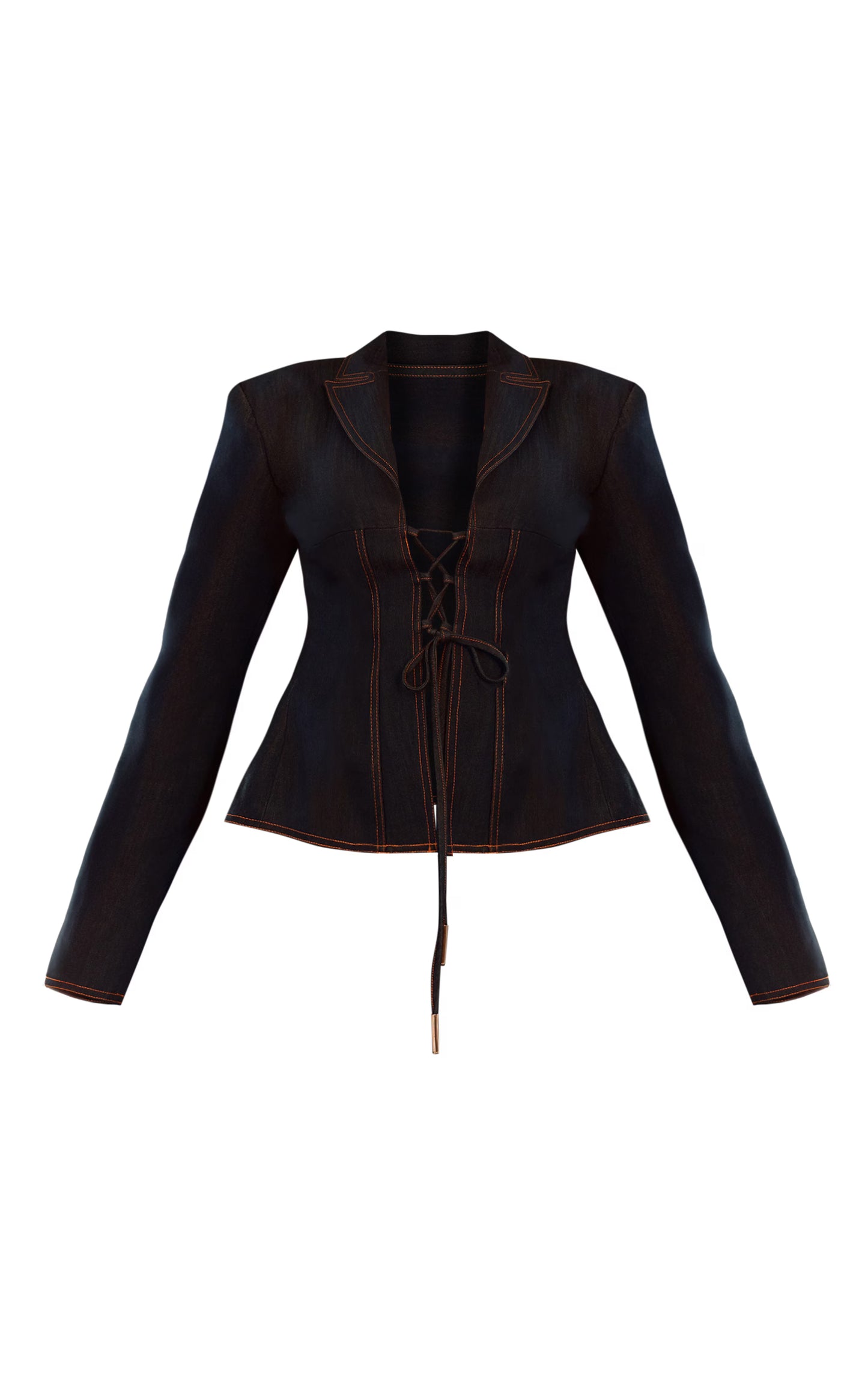 PLT Label Plus Denim Blue Tailored Lace Up Corset Blazer