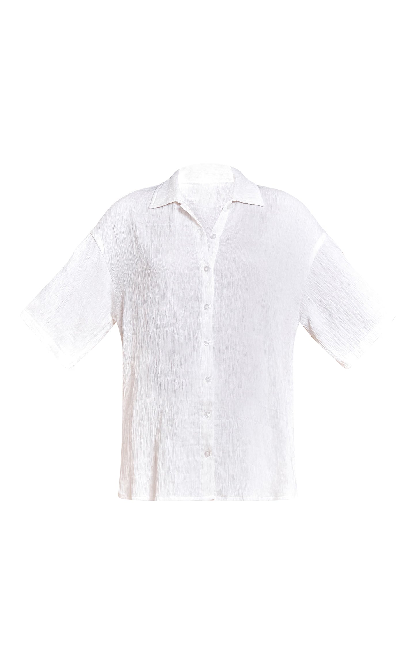 White Textured Woven Oversized Short Sleeve Shirt