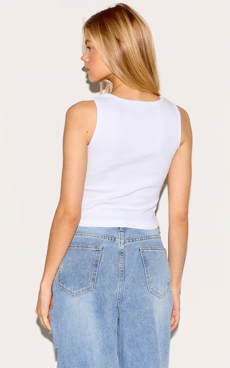 White Rib Scoop Neck Vest