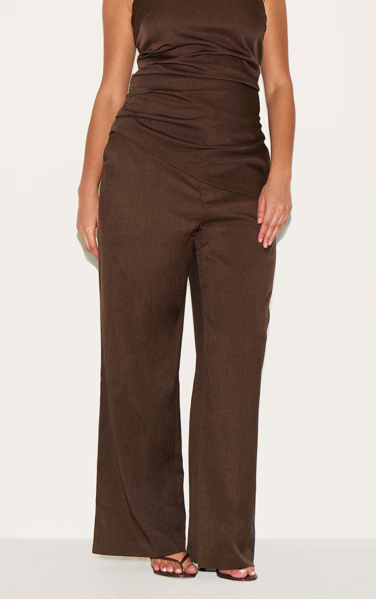 Plus Deep Chocolate Tailored Woven Wide Leg Pants