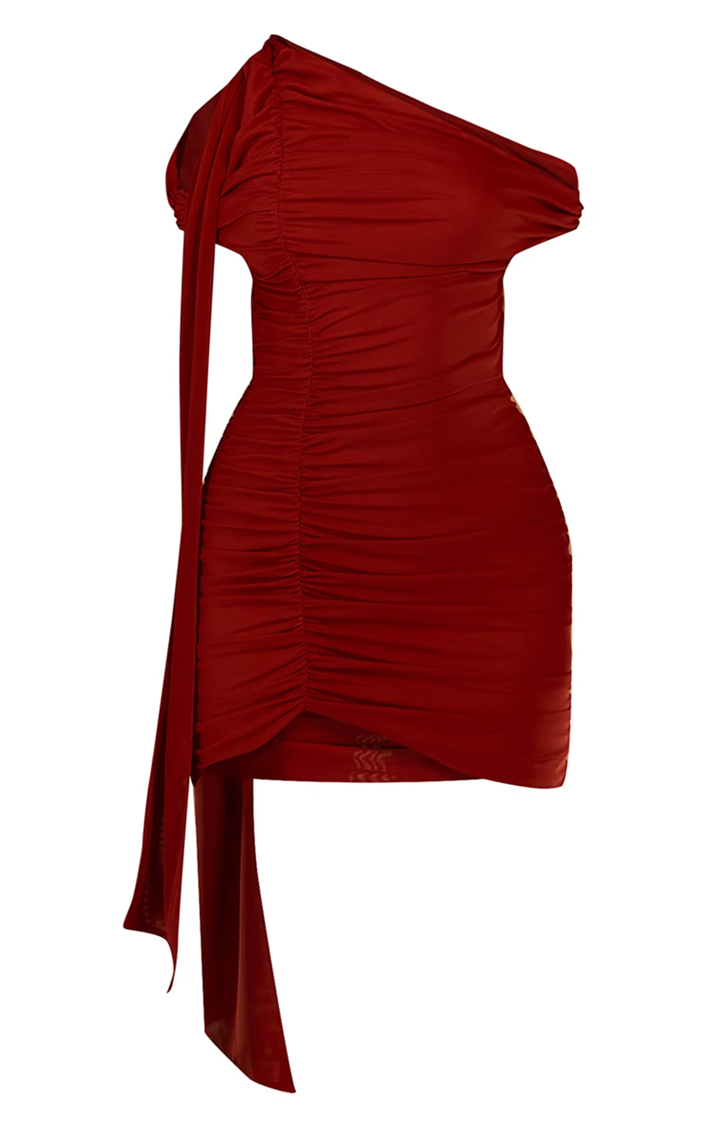 PLT Label Rust Bandage Mesh Tie Detail Asymmetric Bodycon Dress