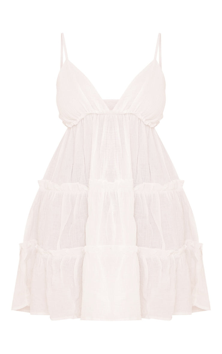 Plus White Tiered Cheesecloth Shift Dress