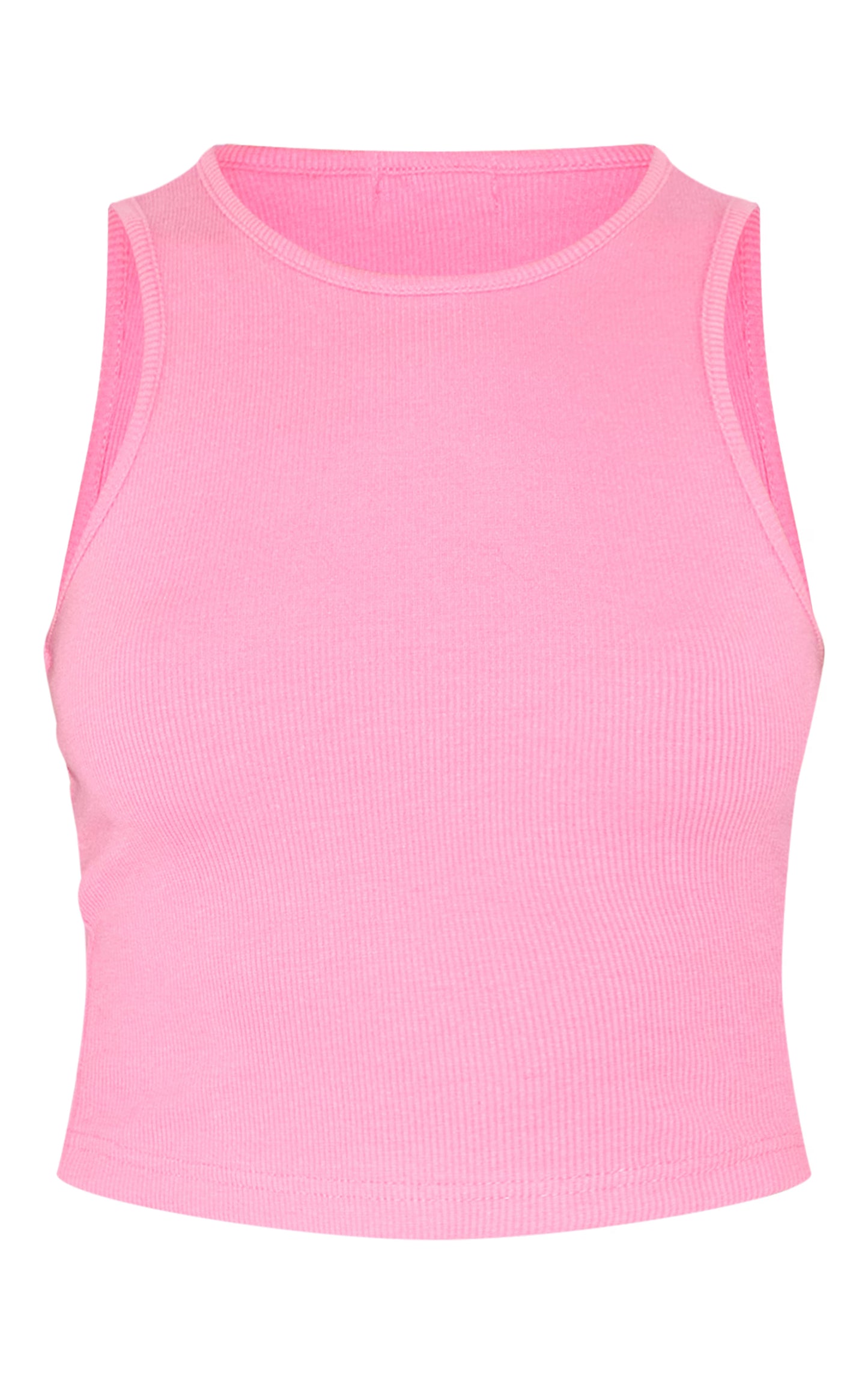 Pink Basic Rib Racer Crop Top