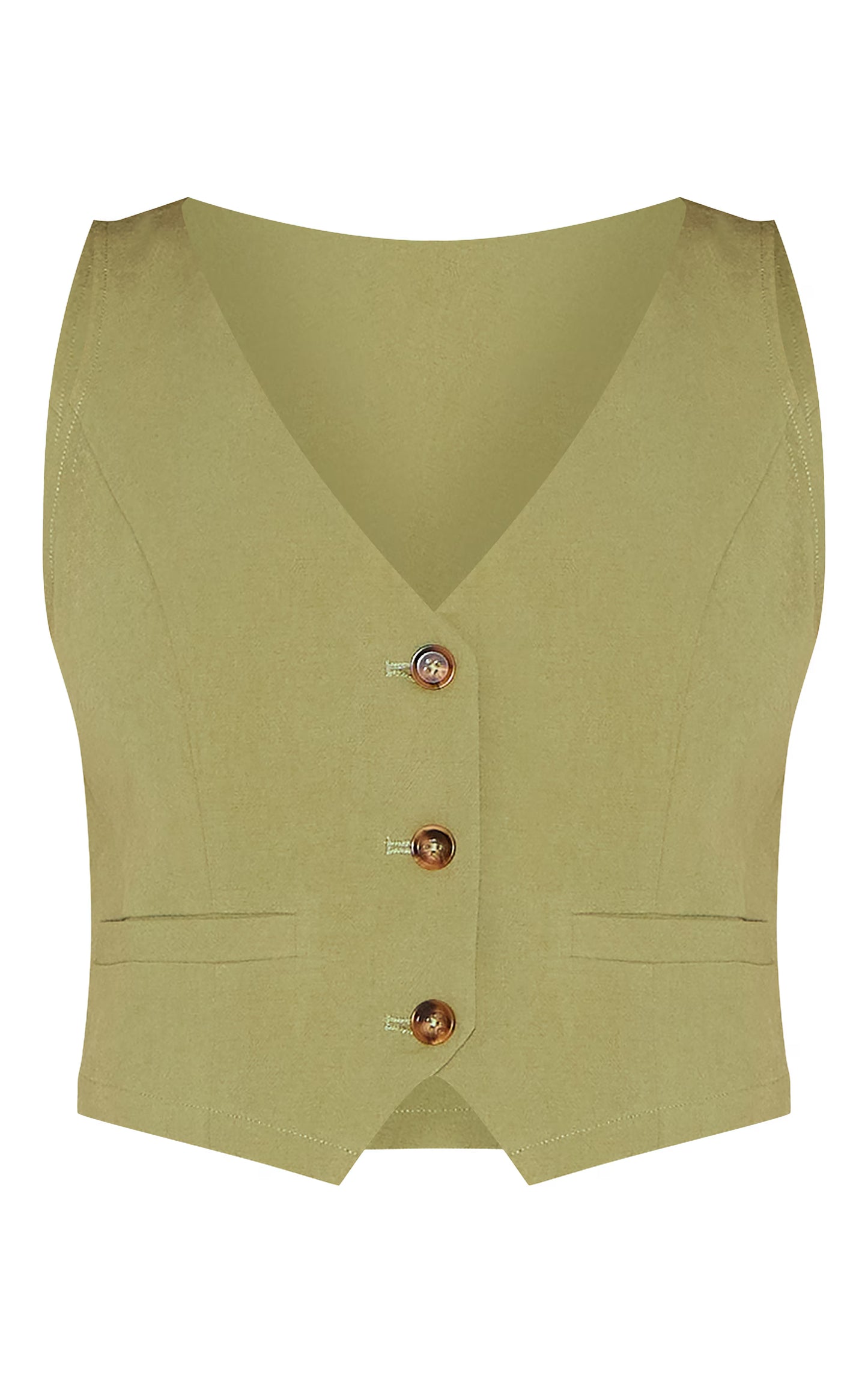Khaki Linen Look Backless Vest
