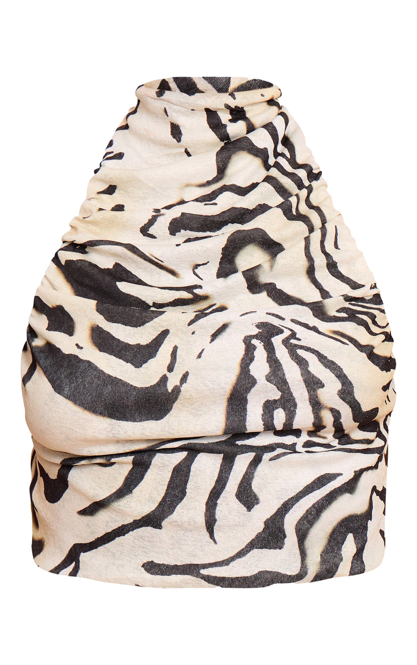 Cream Zebra Print Onion Skin Ruched Halter Crop Top