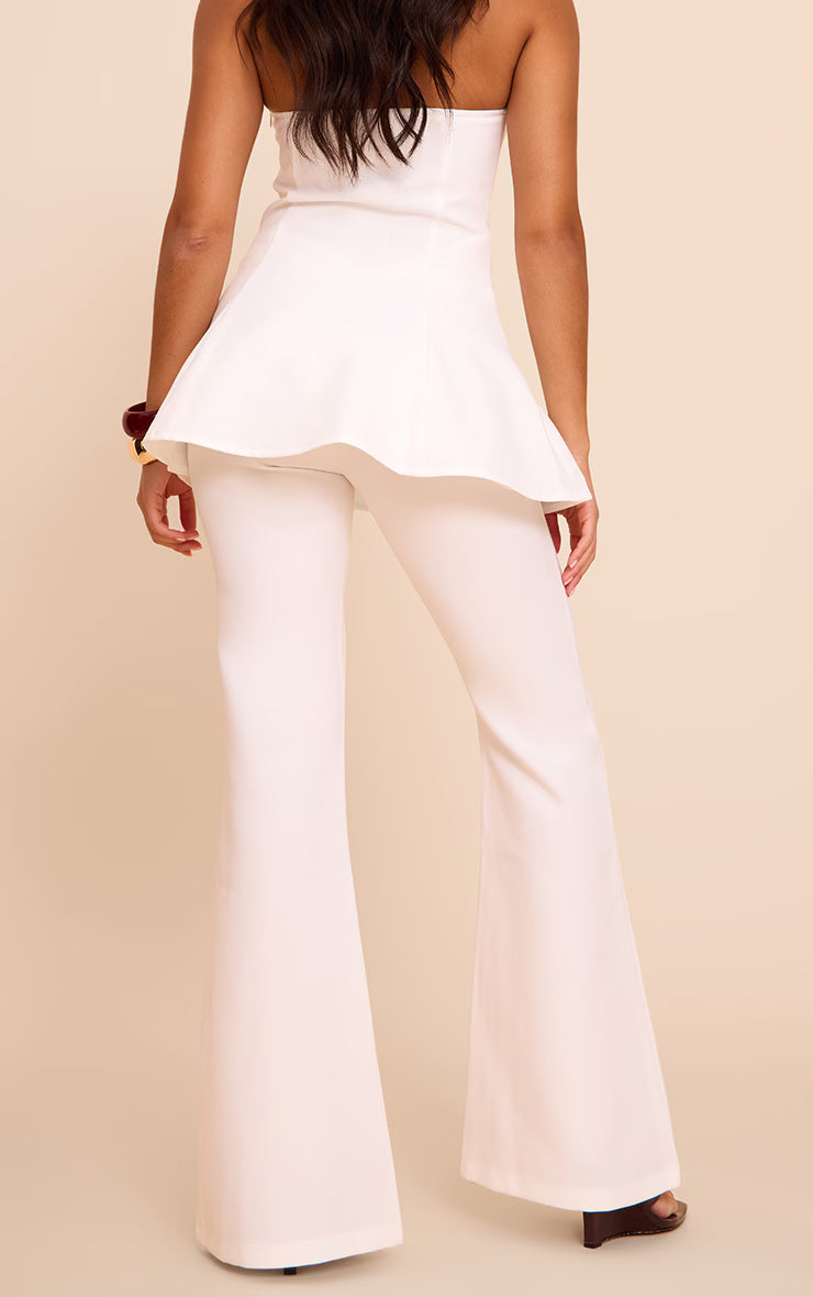 White Woven Tailored Straight Leg Pants