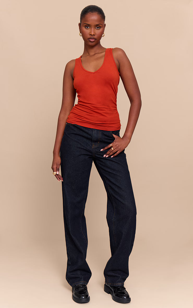 Rust Soft Cotton V Neck Vest Top