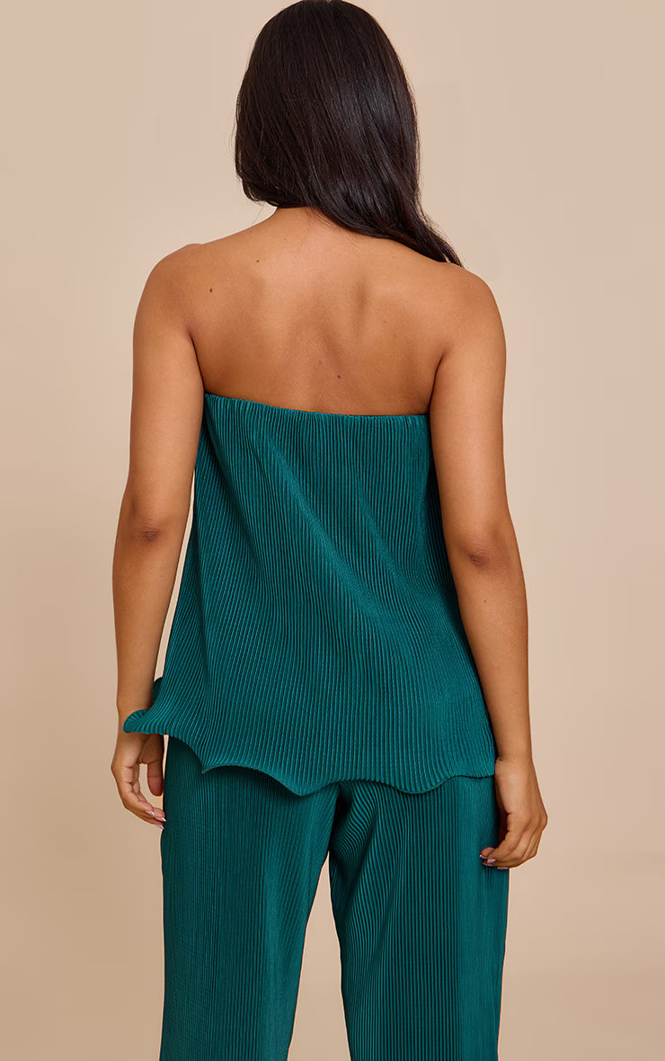 Petite Teal Plisse Frilled Edge Bandeau Top