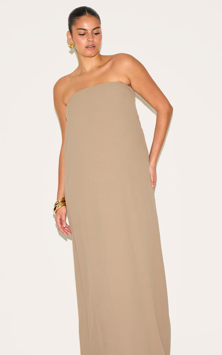 Plus Mushroom Floaty Woven Bandeau Maxi Dress