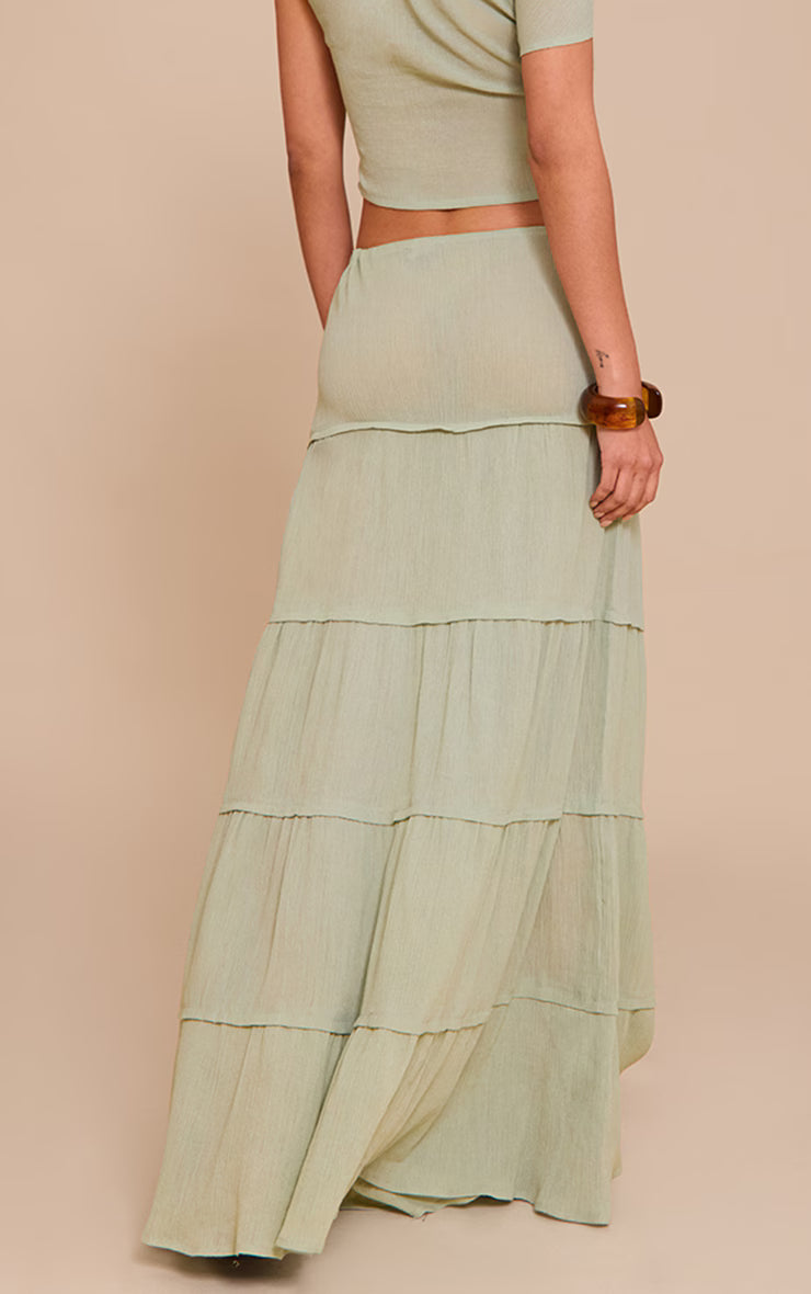 Sage Green Cheesecloth Floaty Drawstring Maxi Skirt