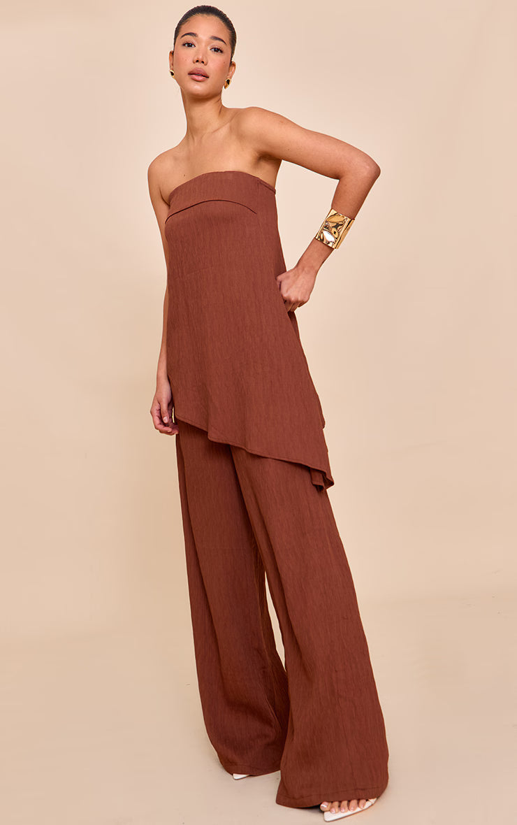 Chocolate Bandeau Asymmetric Drape Detail Top