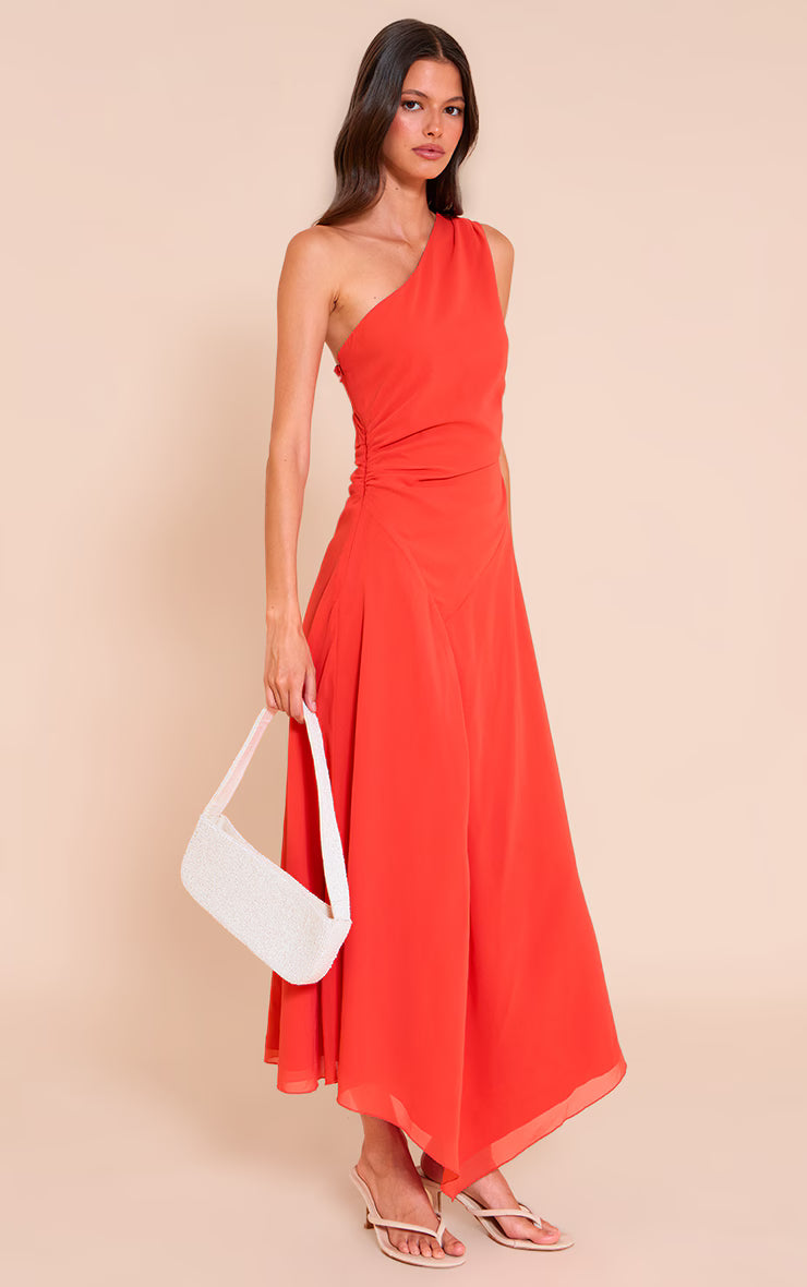 Tomato Red One Shoulder Maxi Dress