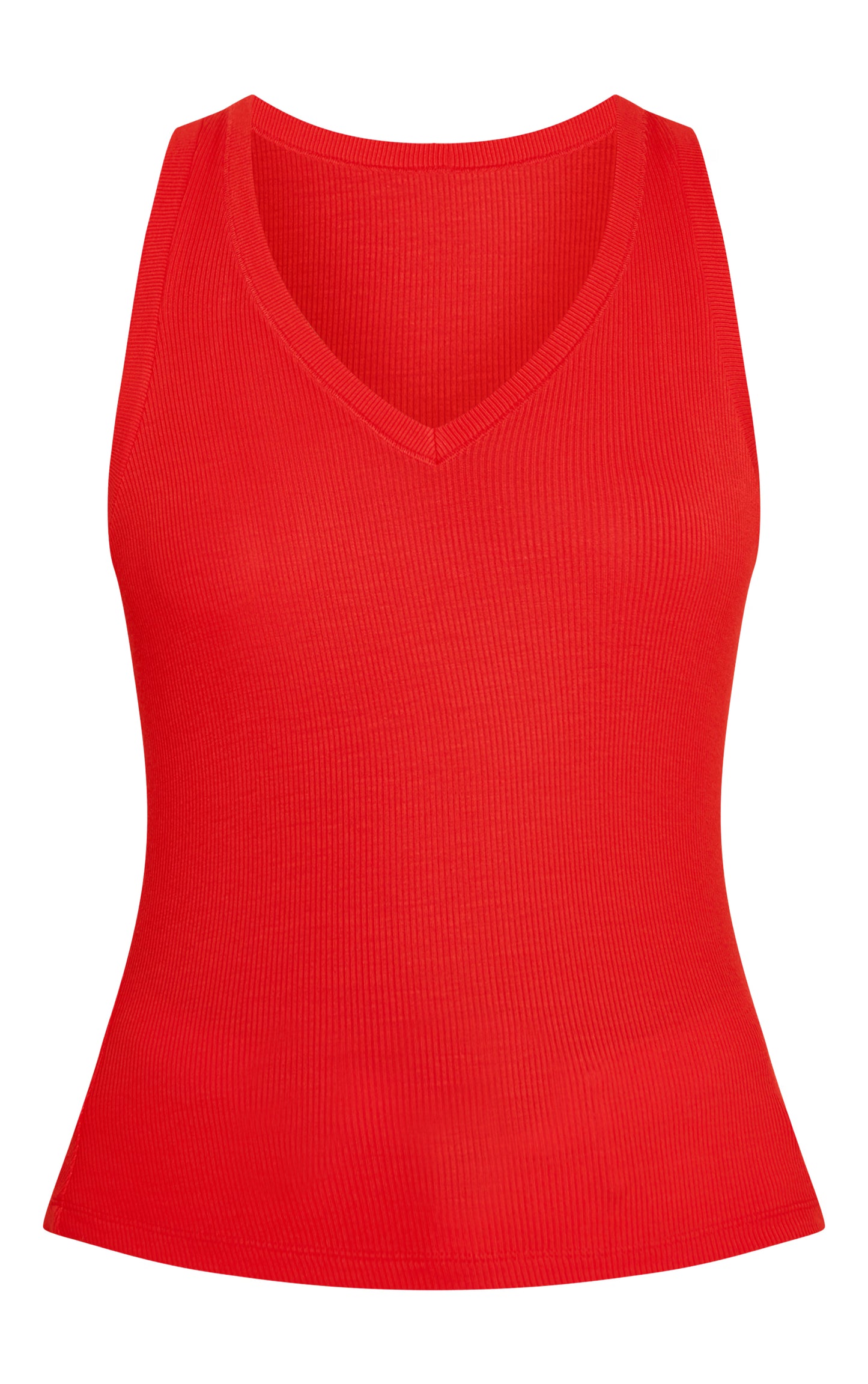 Tomato Red Soft Rib V Neck Vest Top