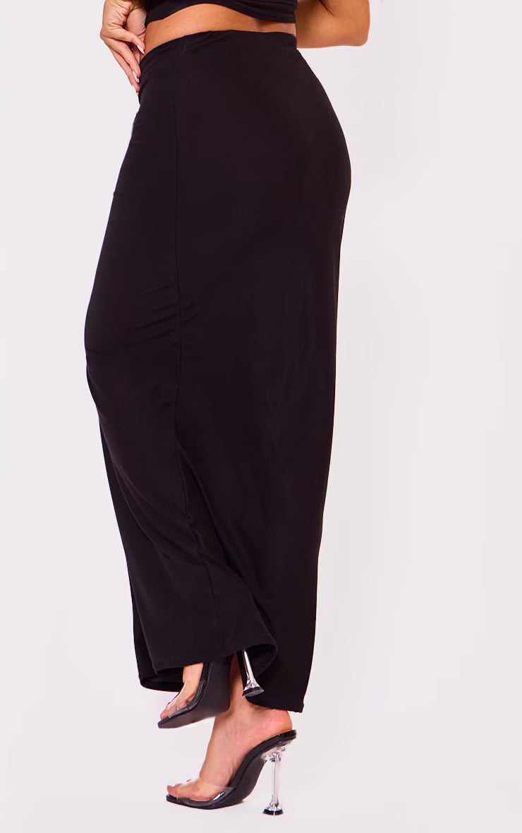 Black Soft Touch Low Rise Maxi Skirt