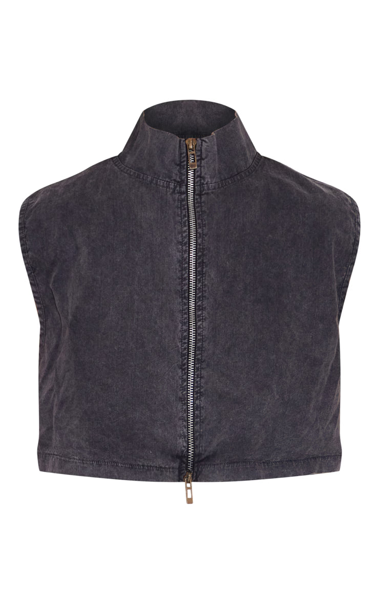 Dark Charcoal Washed Zip Up Top