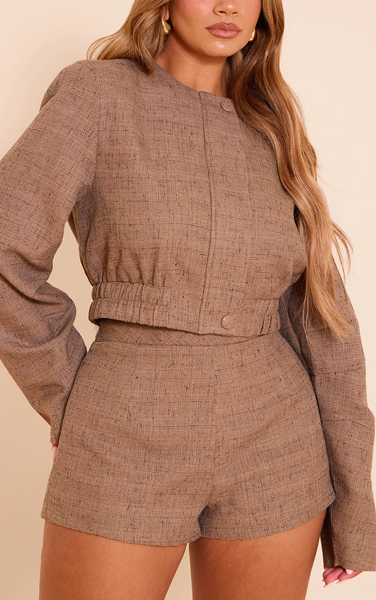 Shape Chocolate Linen Cropped Jacket