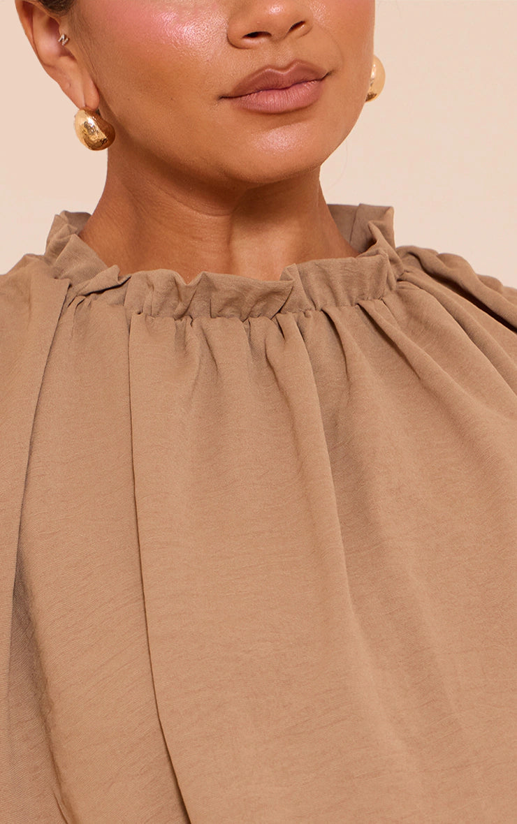 Shape Khaki Hammered Satin Baloon Blouse