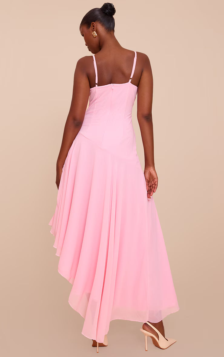 Baby Pink Strappy Cowl Neck Maxi Dress