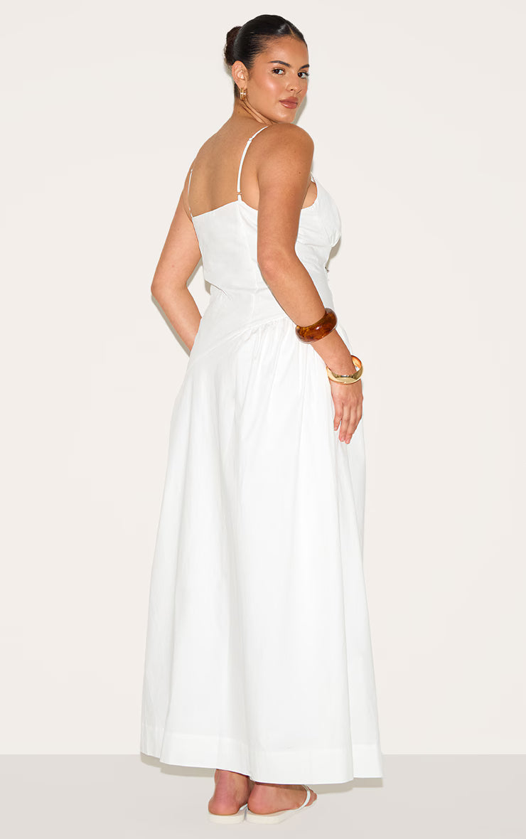 Plus White Plunge Asymmetric Detail Midaxi Dress
