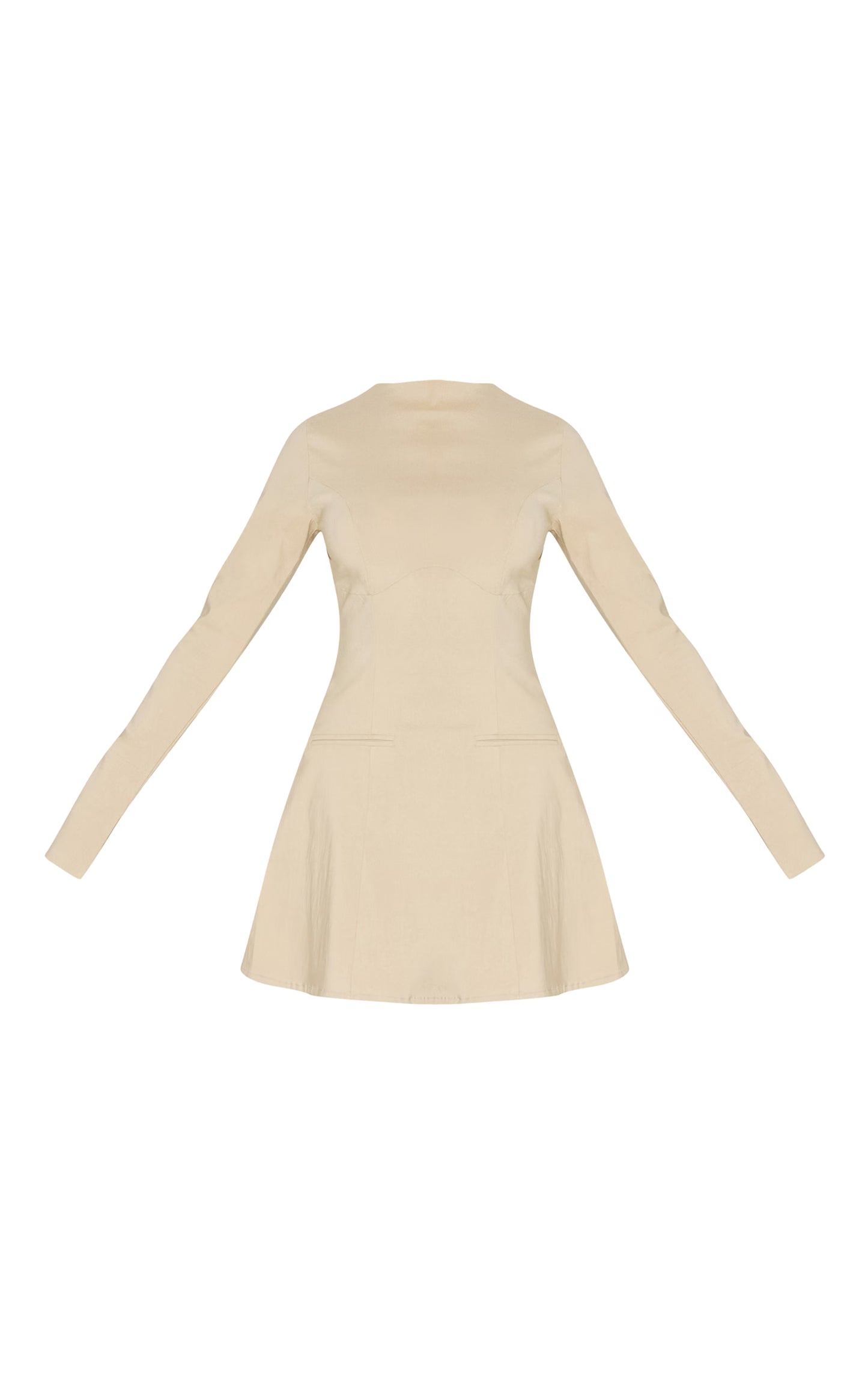 Beige Woven Boat Neck Flare Sleeve Shift Dress