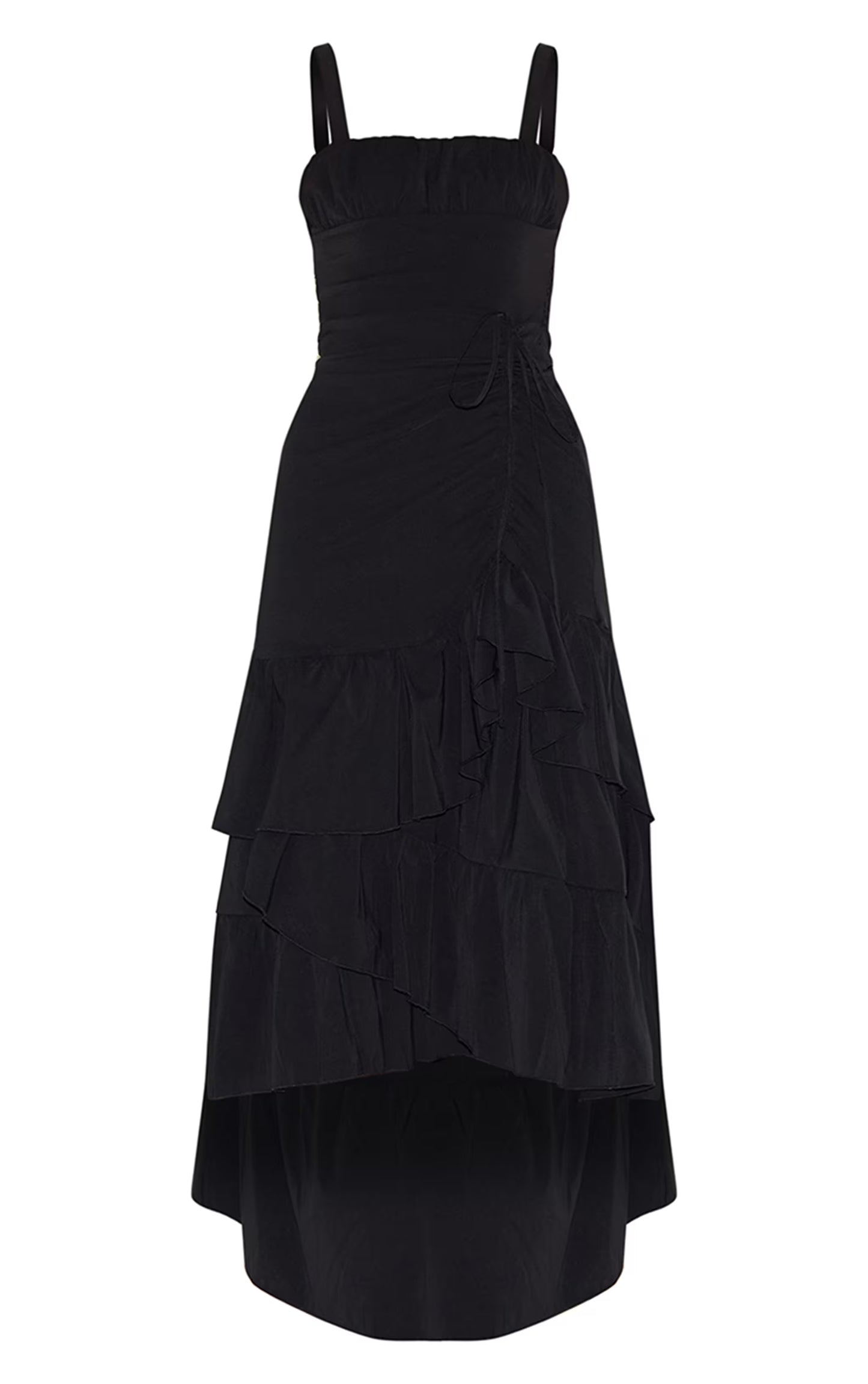 Black Strappy Ruched Detail Maxi Dress