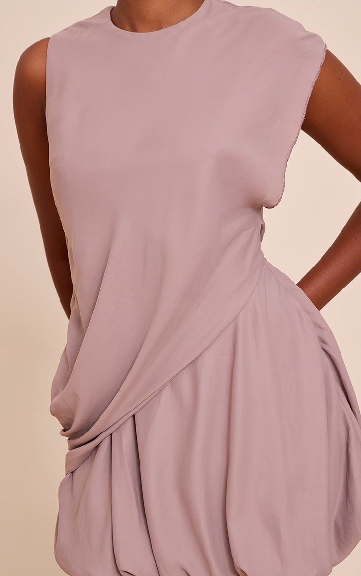 Taupe Chiffon Frill Hem Shift Mini Dress
