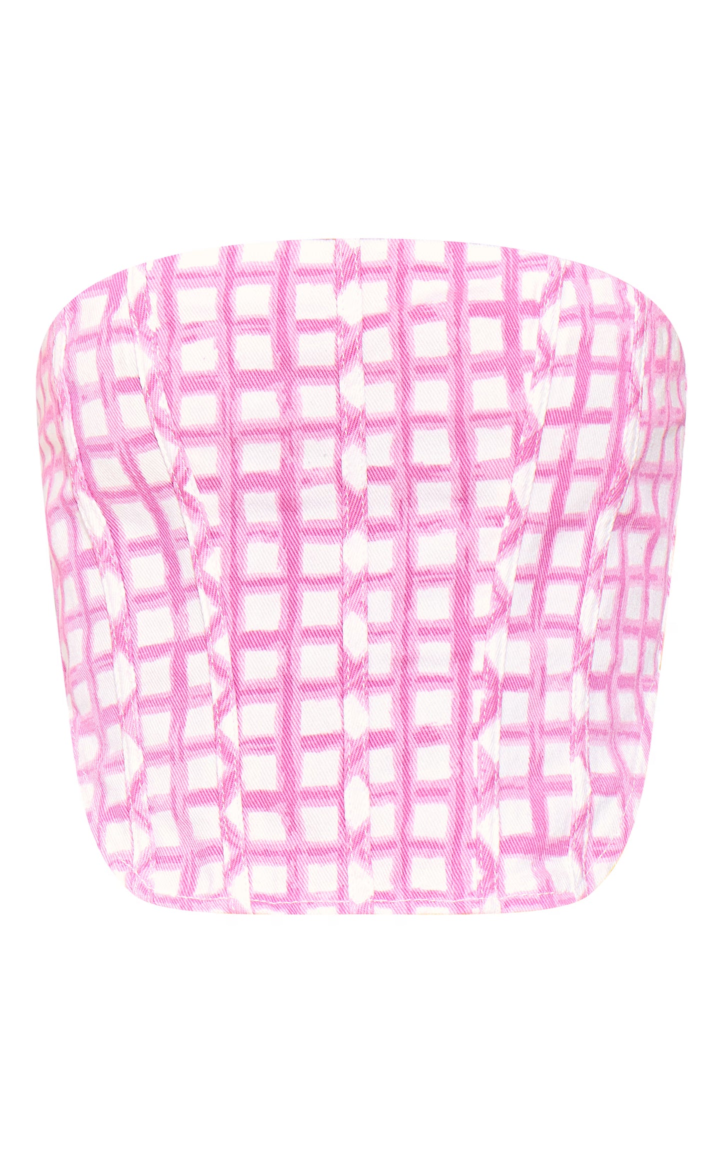 Pink Gingham Lace Up Denim Corset Top
