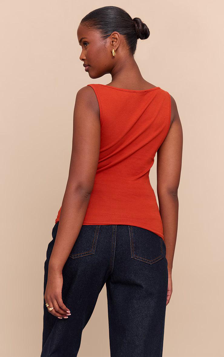 Rust Soft Cotton V Neck Vest Top