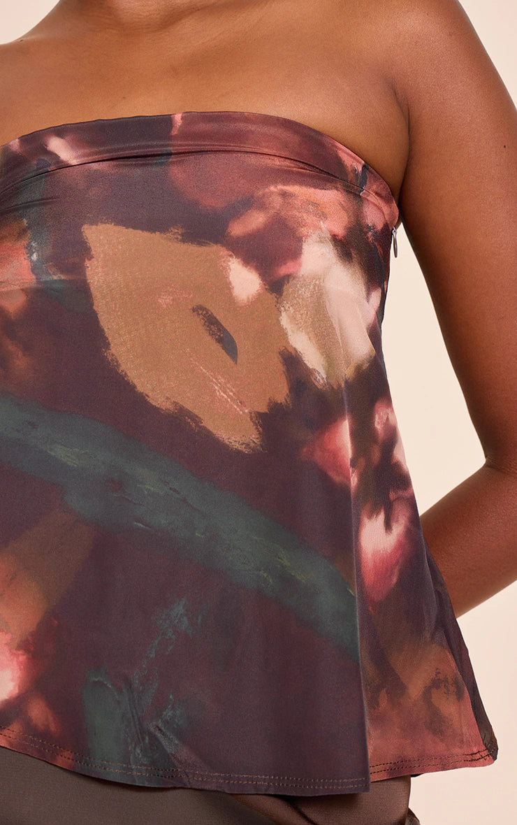 Multi Abstract Print Bandeau Chiffon Top