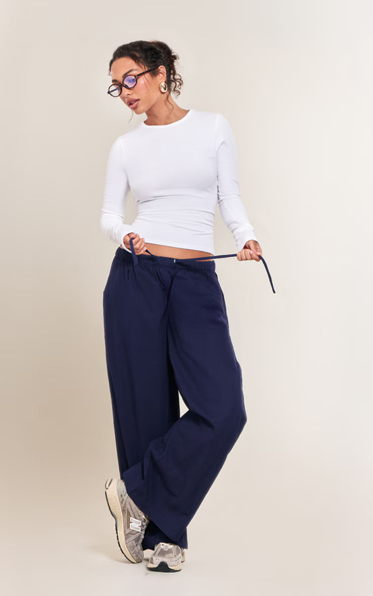 White Cotton Crew Neck Long Sleeve Top