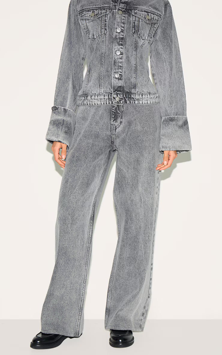 Ice Grey Mid Rise Wide Leg Jeans