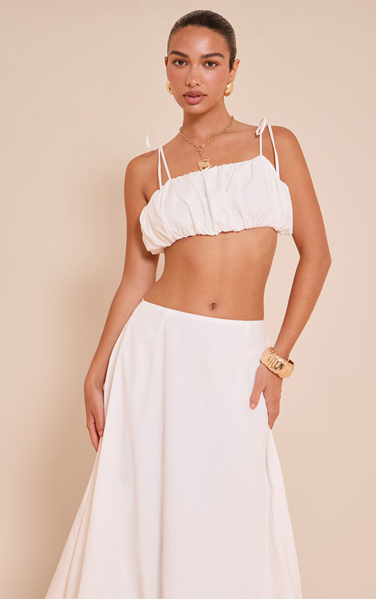 White Cotton Poplin Tie Strap Bralette