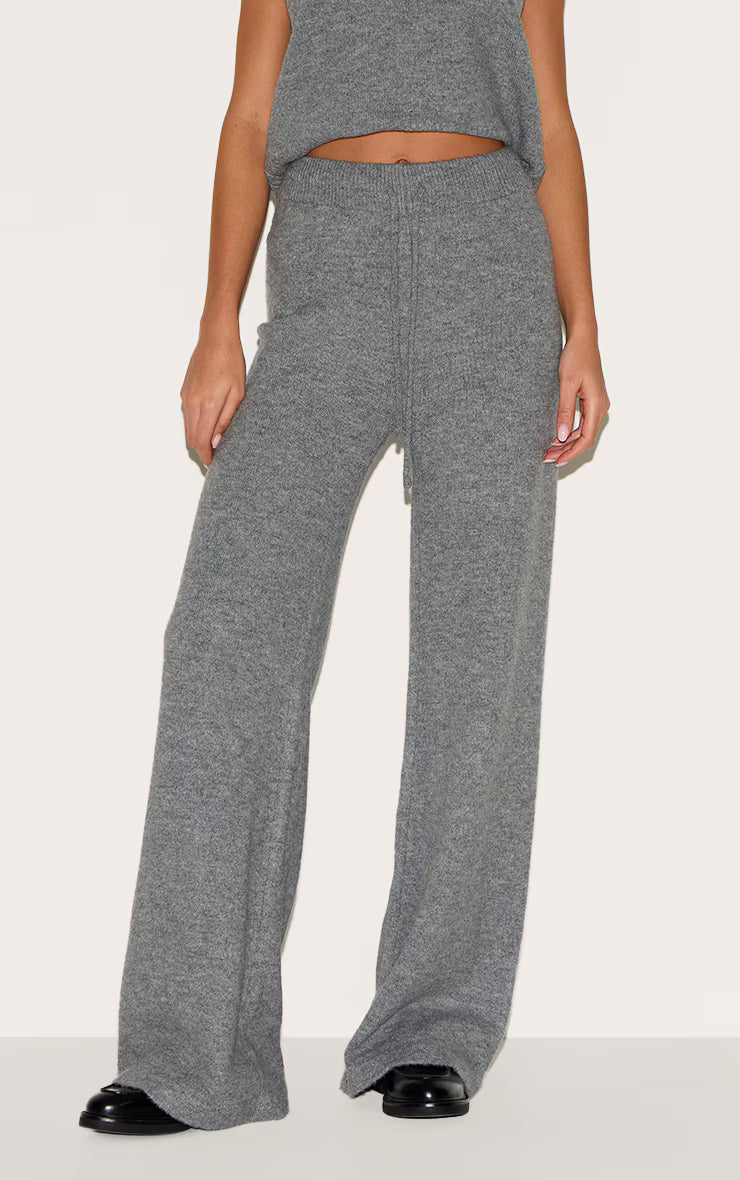 Charcoal Marl Soft Knit Wide Leg Pants
