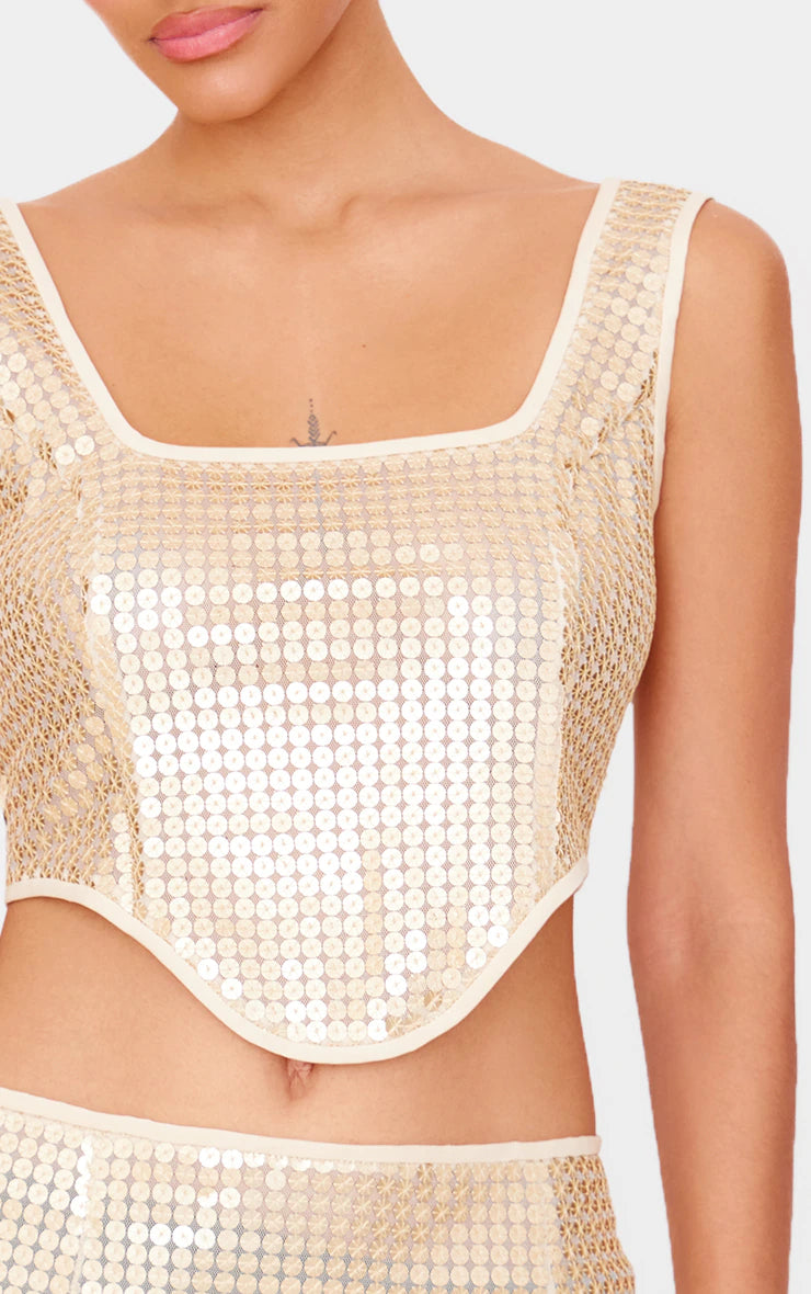 Gold Chain Sequin Corset Top