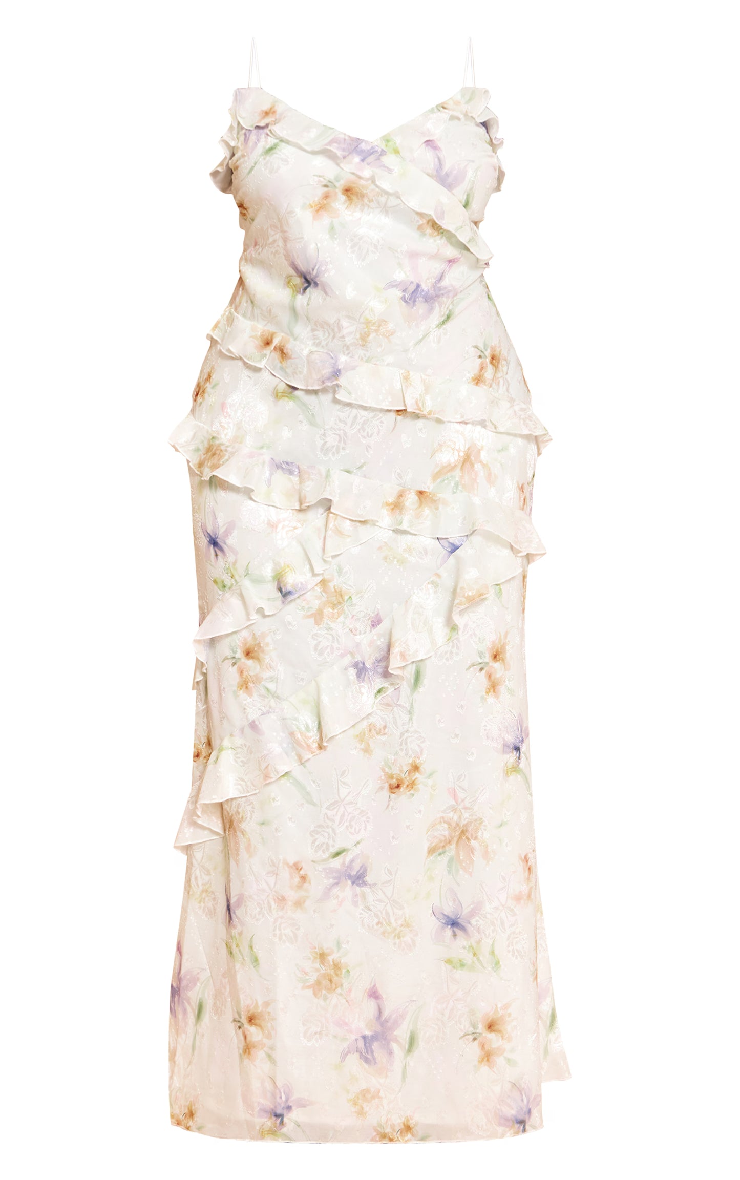 Plus Multi Floral Embroidered Frill Maxi Dress