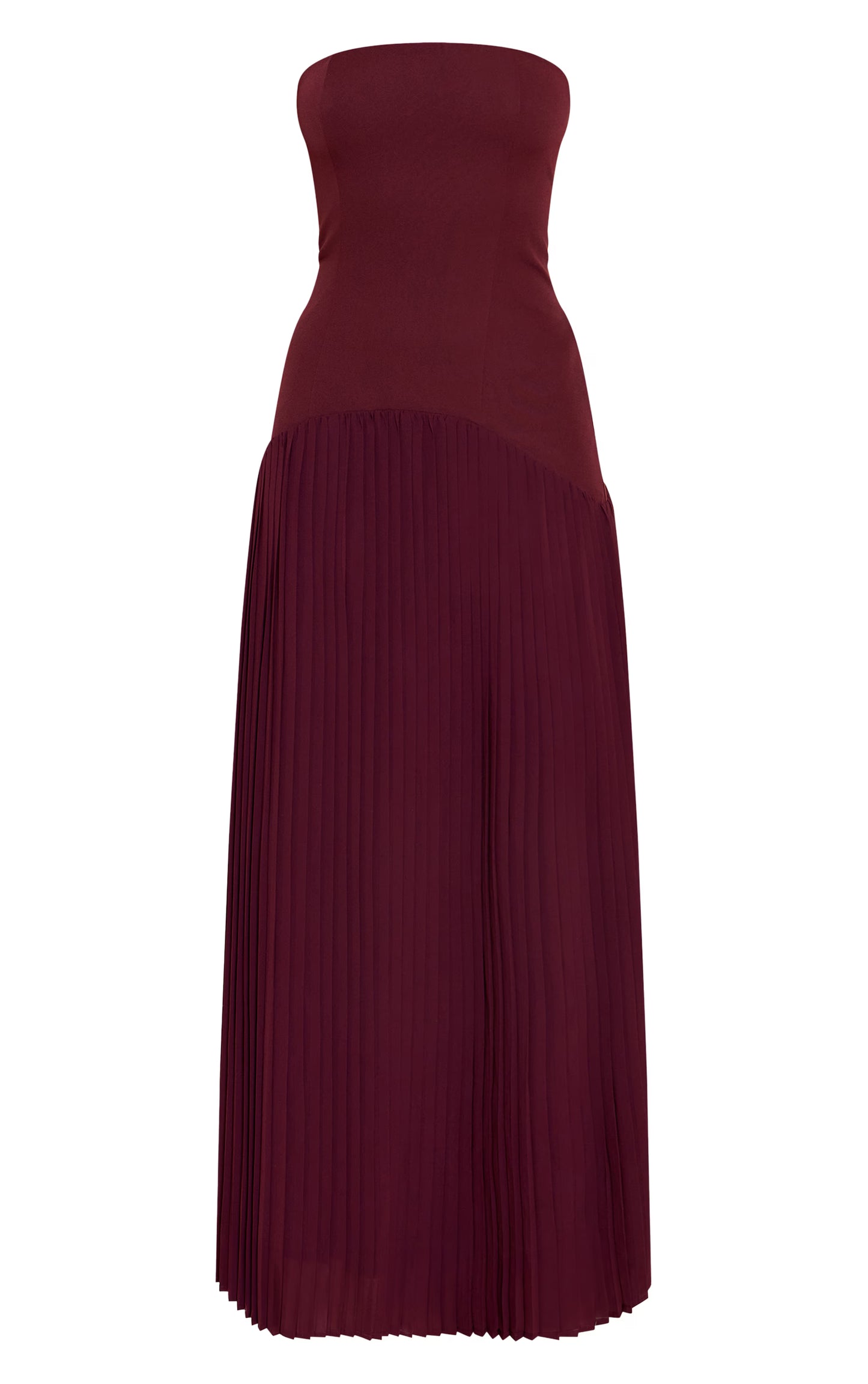 Plum Woven Bandeau Pleated Hem Detail Maxi Dress