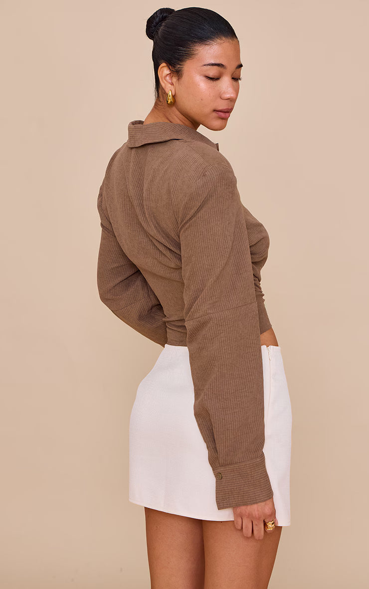 Mushroom Pinstripe Ruched Shoulder Pad Detail Shirt