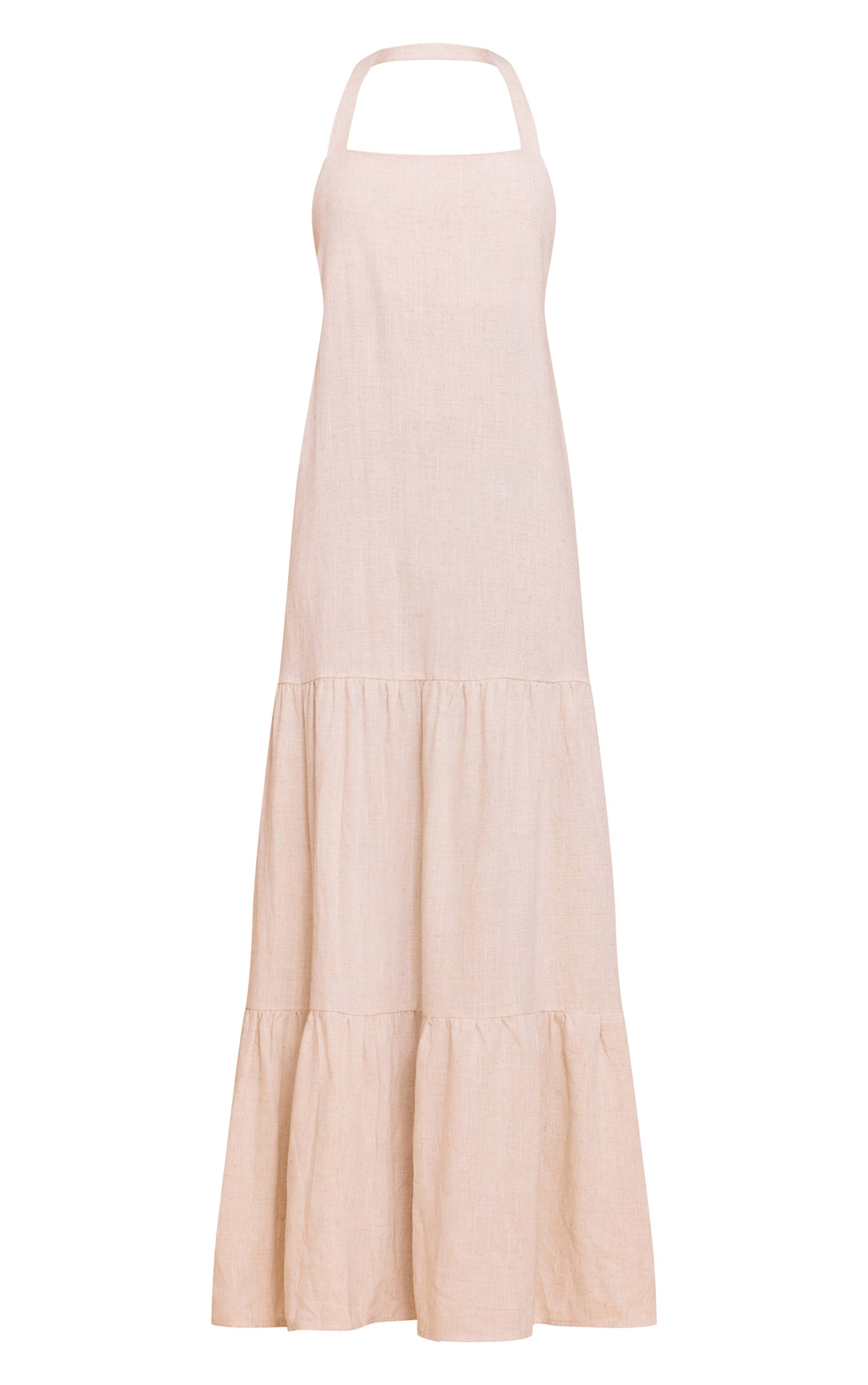 Natural Textured Halterneck Drop Waist Maxi Dress