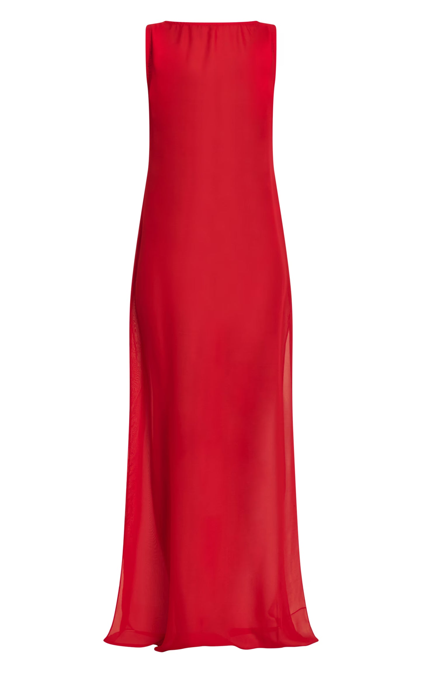 Red Chiffon Sleeveless Beach Maxi Dress