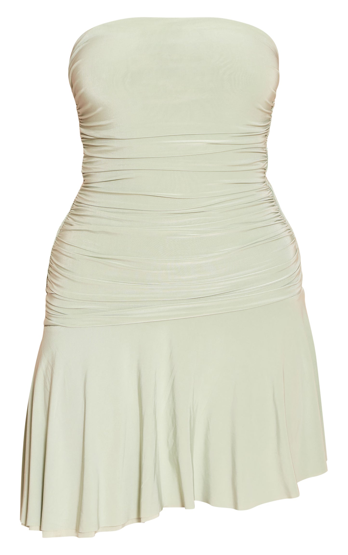 Sage Double Layer Slinky Bandeau Ruched Shift Dress