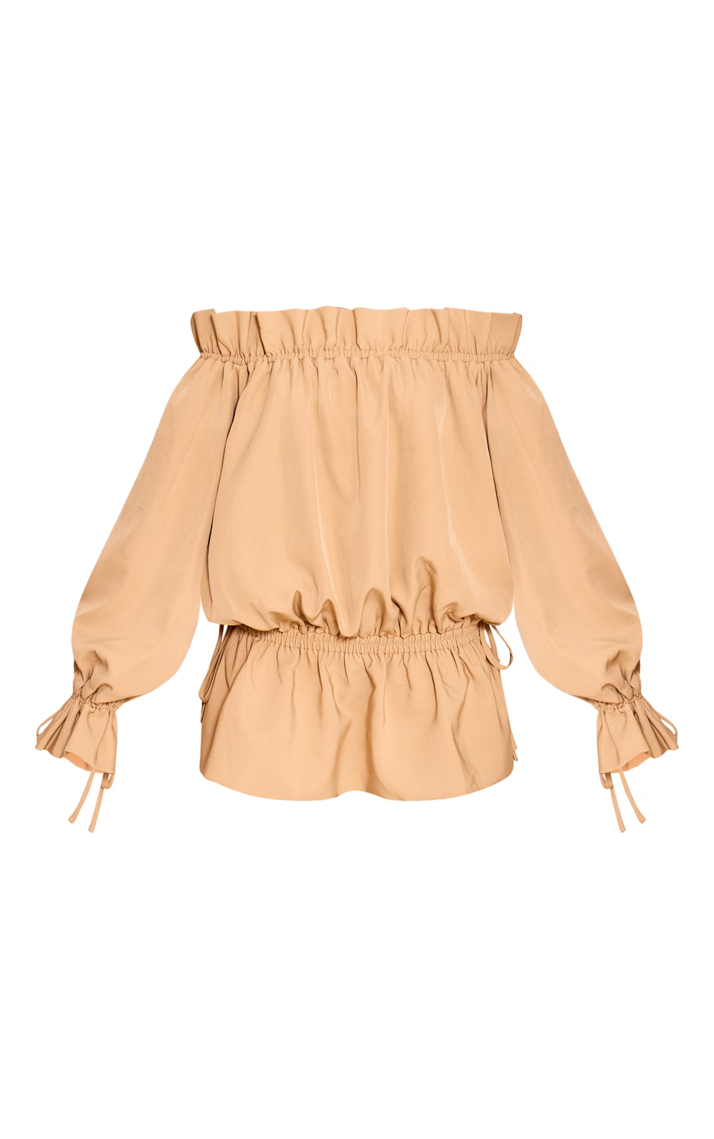 Mustard Woven Tie Detail Bandeau Long Sleeve Mini Dress