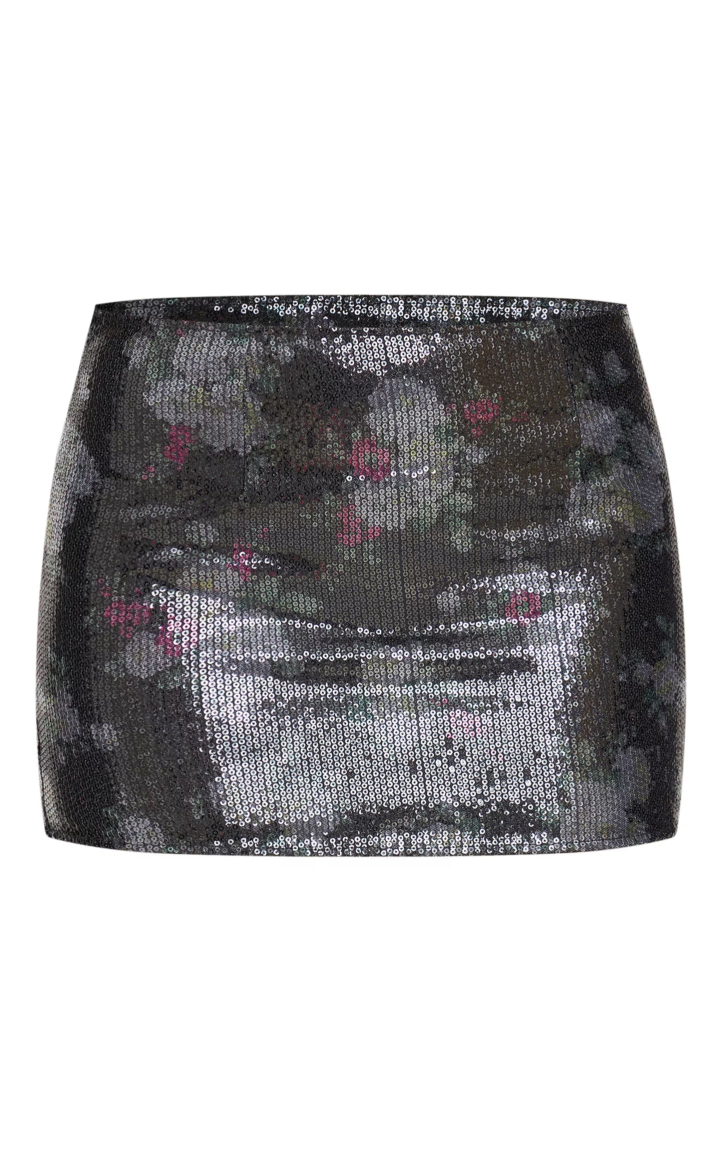 Black Printed Sequin Micro Mini Skirt